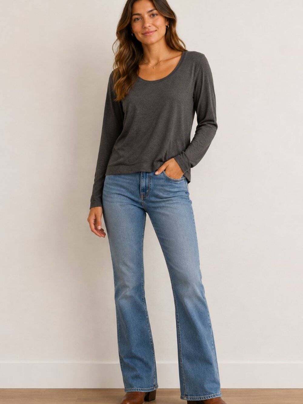 Marina V-neck Long Sleeve Grey Top Size M